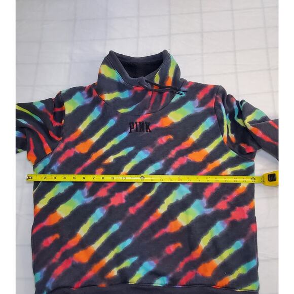 Victorias Secret Sz M PINK Sweatshirt Womens Rainbow Dye Cowl Neck Sherpa Ca13 - Picture 4 of 8